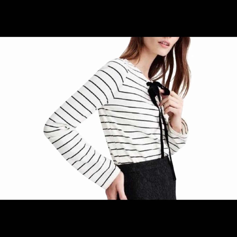 Jcrew NWT Black & Ivory Velvet Tie Stripped Top
